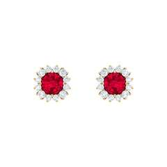 1.75 CT Lab Created Ruby Classic Stud Earring with Diamond Halo