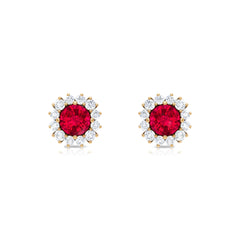 1.75 CT Lab Created Ruby Classic Stud Earring with Diamond Halo