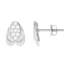 Genuine Diamond Lotus Leaf Earrings with Screw Back