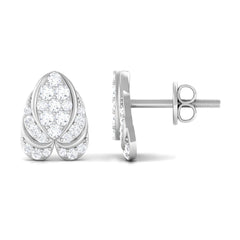 Genuine Diamond Lotus Leaf Earrings with Screw Back