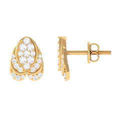 Genuine Diamond Lotus Leaf Earrings with Screw Back
