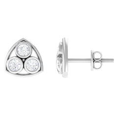 1/2 CT Bezel Set Round Diamond Three Stone Stud Earrings in Gold