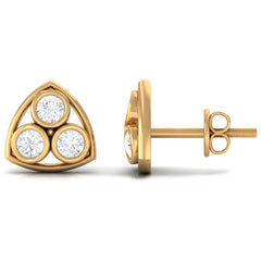 1/2 CT Bezel Set Round Diamond Three Stone Stud Earrings in Gold