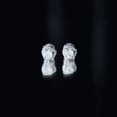 Vintage inspired Ethiopian Opal Stud Earrings with Moissanite Accent