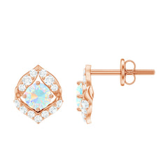 Vintage inspired Ethiopian Opal Stud Earrings with Moissanite Accent