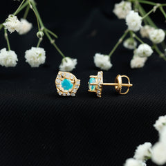 Vintage inspired Ethiopian Opal Stud Earrings with Moissanite Accent