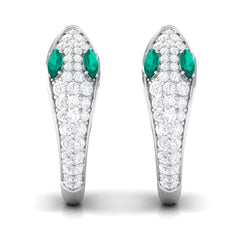 Emerald and Diamond Snake Hinged Hoop Earrings