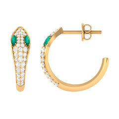 Emerald and Diamond Snake Hinged Hoop Earrings