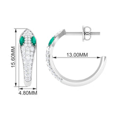 Emerald and Diamond Snake Hinged Hoop Earrings