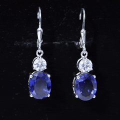 Certified Lab Grown Blue Sapphire and Moissanite Drop Dangle Earrings