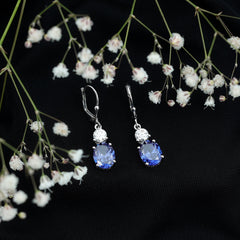 Lab Grown Blue Sapphire Drop Hoop Earrings with Moissanite