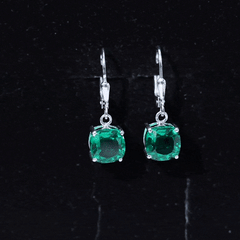 4 Carat Cushion Cut Lab Grown Emerald Drop Earrings