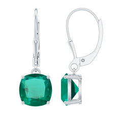 4 Carat Cushion Cut Lab Grown Emerald Drop Earrings
