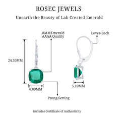 Cushion Cut Lab Created Emerald Dangle Hoop Earrings