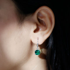 4 Carat Cushion Cut Lab Grown Emerald Drop Earrings