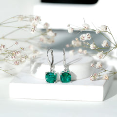 4 Carat Cushion Cut Lab Grown Emerald Drop Earrings