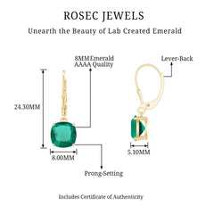 Cushion Cut Lab Created Emerald Dangle Hoop Earrings