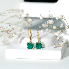Cushion Cut Lab Created Emerald Dangle Hoop Earrings