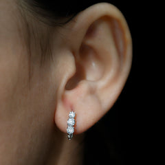 Round Moissanite Three Stone Hoop Earrings with Lever Back