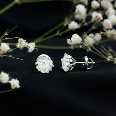 Round 2.7 Carat Moissanite Solitaire Stud Earrings in Sterling Silver