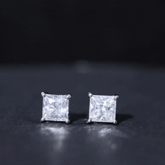 6MM Solitaire Princess Cut Moissanite Stud Earrings