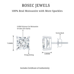 6MM Solitaire Princess Cut Moissanite Stud Earrings