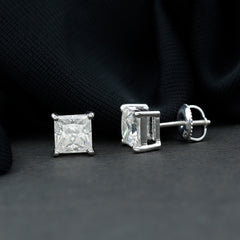 Certified 2.5 Carat Princess Cut Moissanite Stud Earrings in Silver