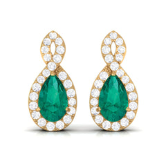 Natural Pear Shaped Emerald Diamond Infinity Stud Earrings