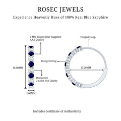 Genuine Blue Sapphire Hoop Earrings with Certificate