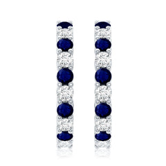 Genuine Blue Sapphire Hoop Earrings with Certificate