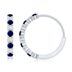 Genuine Blue Sapphire Hoop Earrings with Certificate