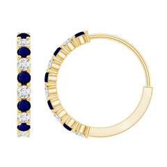 Genuine Blue Sapphire Hoop Earrings with Certificate
