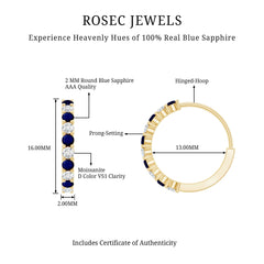 Genuine Blue Sapphire Hoop Earrings with Certificate