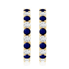 Genuine Blue Sapphire Hoop Earrings with Certificate