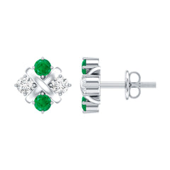 Certified Emerald and Lab Diamond Cluster Stud Earrings