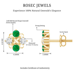 Certified Emerald and Lab Diamond Cluster Stud Earrings