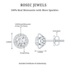 Certified Round Moissanite Halo Stud Earrings