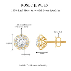Certified Round Moissanite Halo Stud Earrings