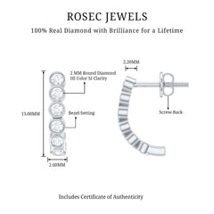 Bezel Set Round Diamond J Hoop Earrings