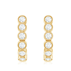 Bezel Set Round Diamond J Hoop Earrings