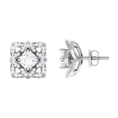 Natural Diamond Art Deco Earrings with Screw Back