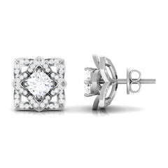 Natural Diamond Art Deco Earrings with Screw Back