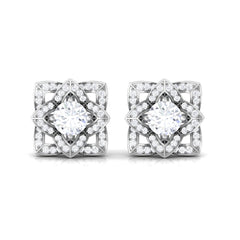 Natural Diamond Art Deco Earrings with Screw Back