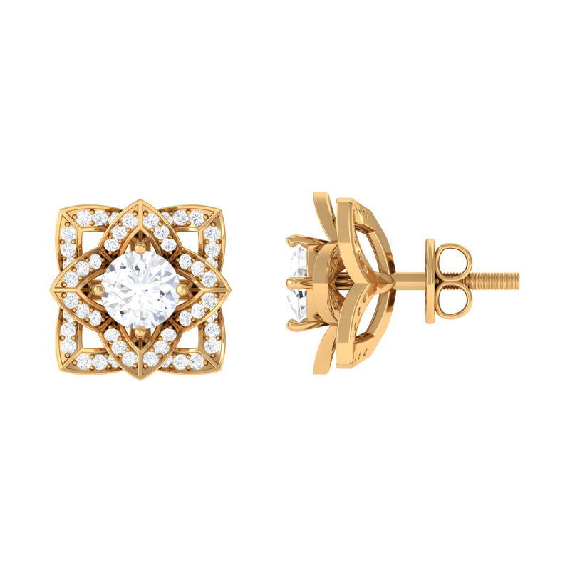 Natural Diamond Art Deco Earrings with Screw Back
