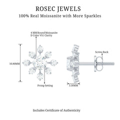 Moissanite Snowflake Stud Earrings with Certificate