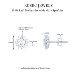 Certified Round Cut Moissanite Halo Stud Earrings for Women