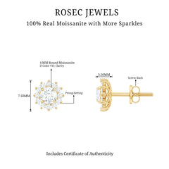Certified Round Cut Moissanite Halo Stud Earrings for Women