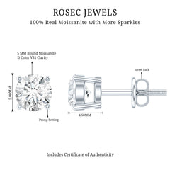 5 MM Round Moissanite Solitaire Screw Back Stud Earrings