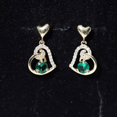 Lab Created Emerald Heart Drop Earrings with Diamonds