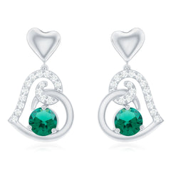 Lab Created Emerald Heart Drop Earrings with Diamonds